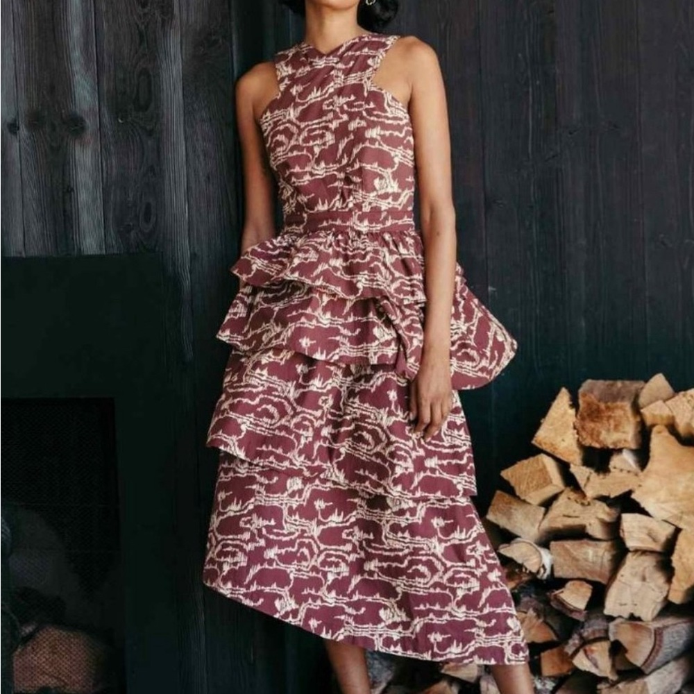 Cleobella Burgundy and Cream Midi Dress